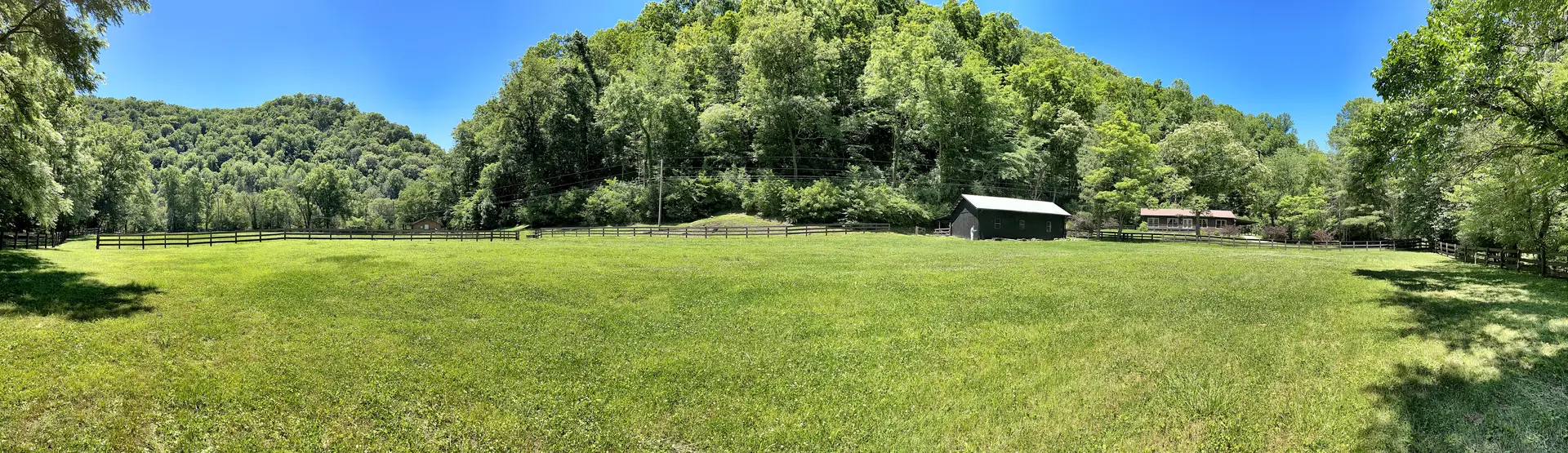 Wendover pastures with misty Appalachian mountains